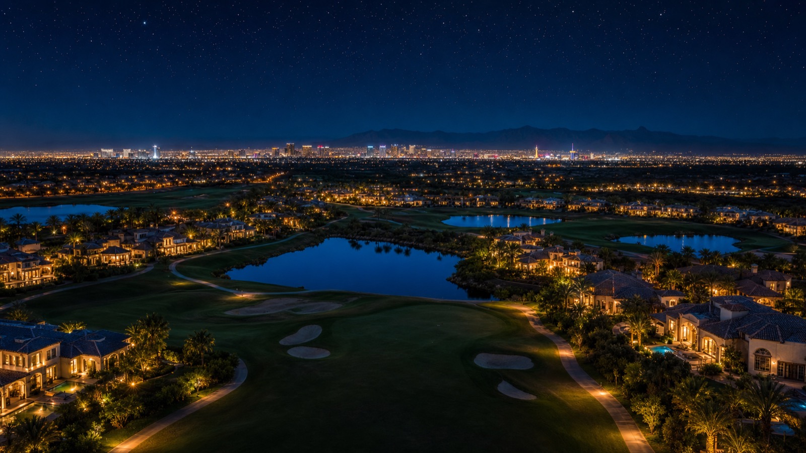 Canyon Gate Country Club Ted Robinson designed private golf course fairway at golden hour with mature trees